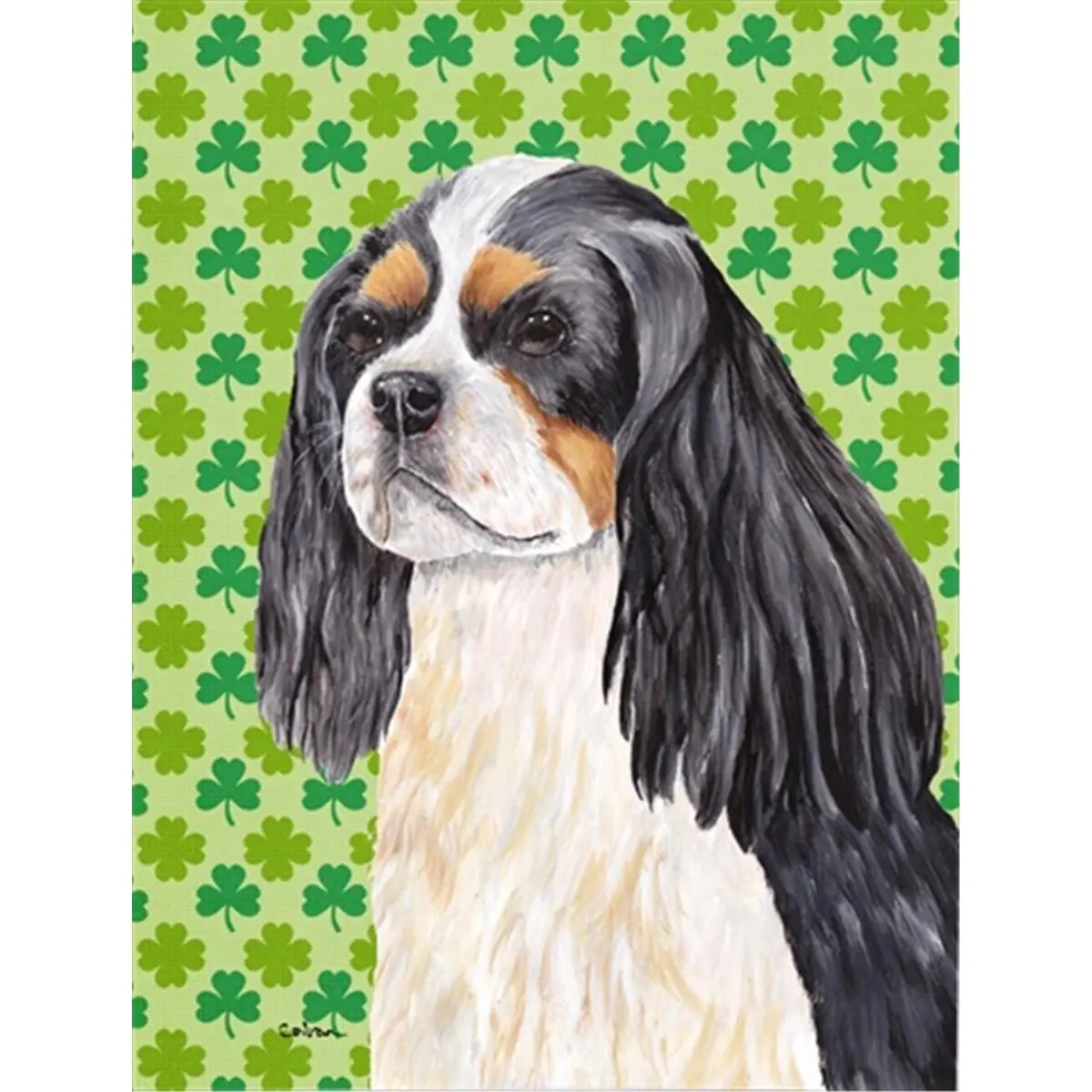 212 MAIN Decorative Garden Flag, 15x15 In. Polyester Double-Sided Fade-Resistant Outdoor Flag - Cavalier Spaniel St. Patrick's Day Shamrock Portrait, Garden Size