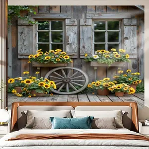 1pc Rustic Farmhouse Sunflower Backdrop Banner, Durable Polyester Summertime-Spring Landscape Photography Background, Indoor-Outdoor Wall Decor, Ideal for Birthday Party Supplies