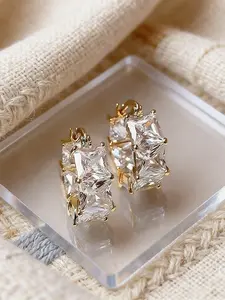 Luxurious Elegant Square Crystal Hoop Earrings, High-Quality Fashion Jewelry, Daily Wear, Perfect Gift for All Occasions