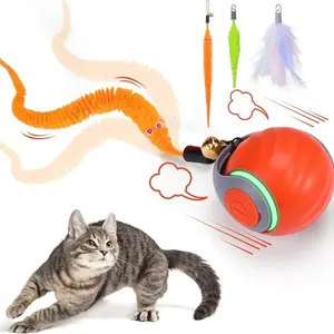 High-speed interactive cat toy ball, an intelligent automatic rolling ball with USB charging technology, equipped with 3 replaceable tails, featuring 2 speed modes and obstacle avoidance function, suitable for cats and small-sized dogs as a toy.