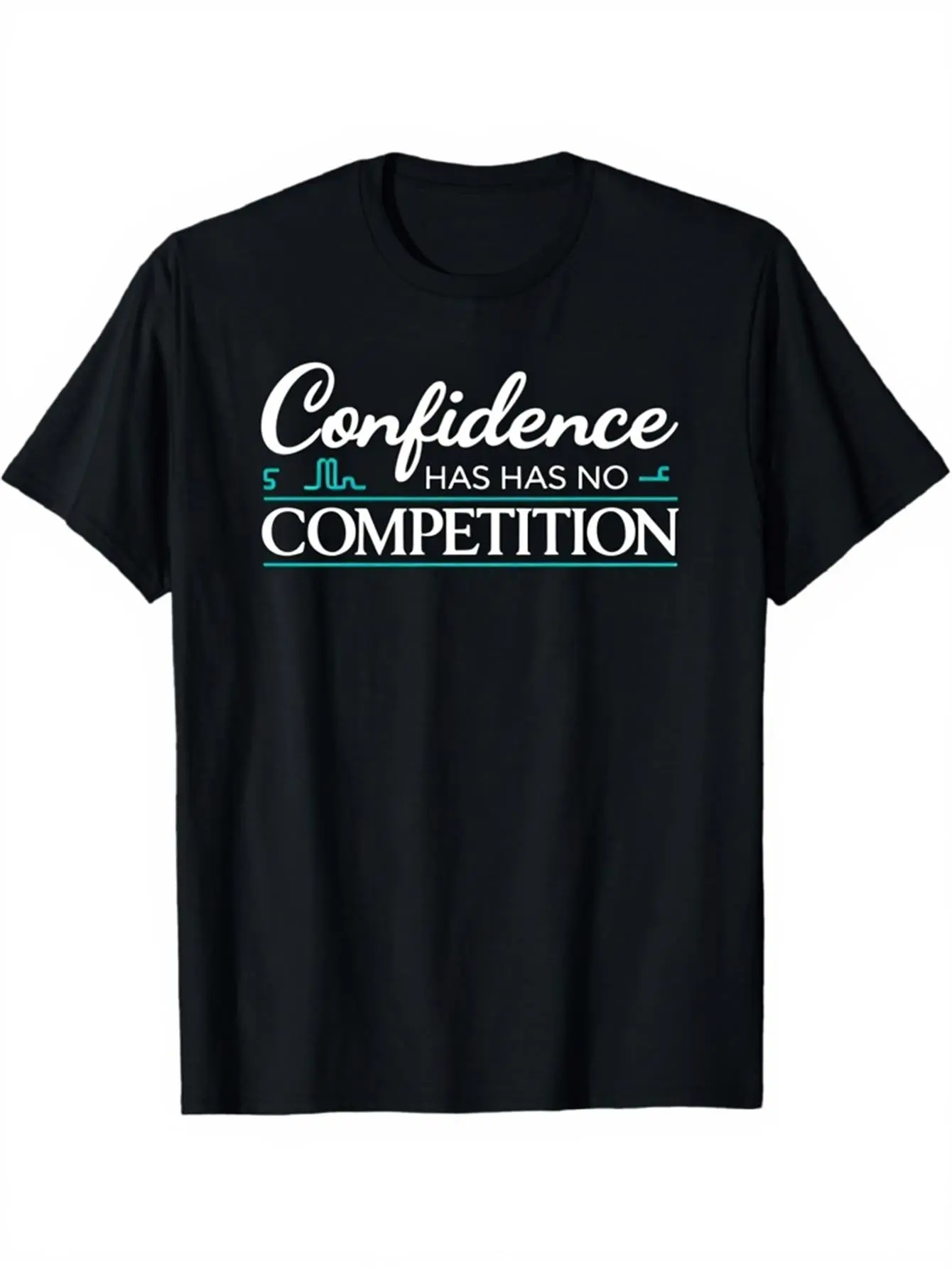 Men's Unisex Black Classic Round Neck Short-Sleeve Soft Cotton T-Shirt - Printed "Confidence Is the Best Competitive Edge", Durable, Minimalist Style, for Casual Daily & Office Commute Use, Tshirt