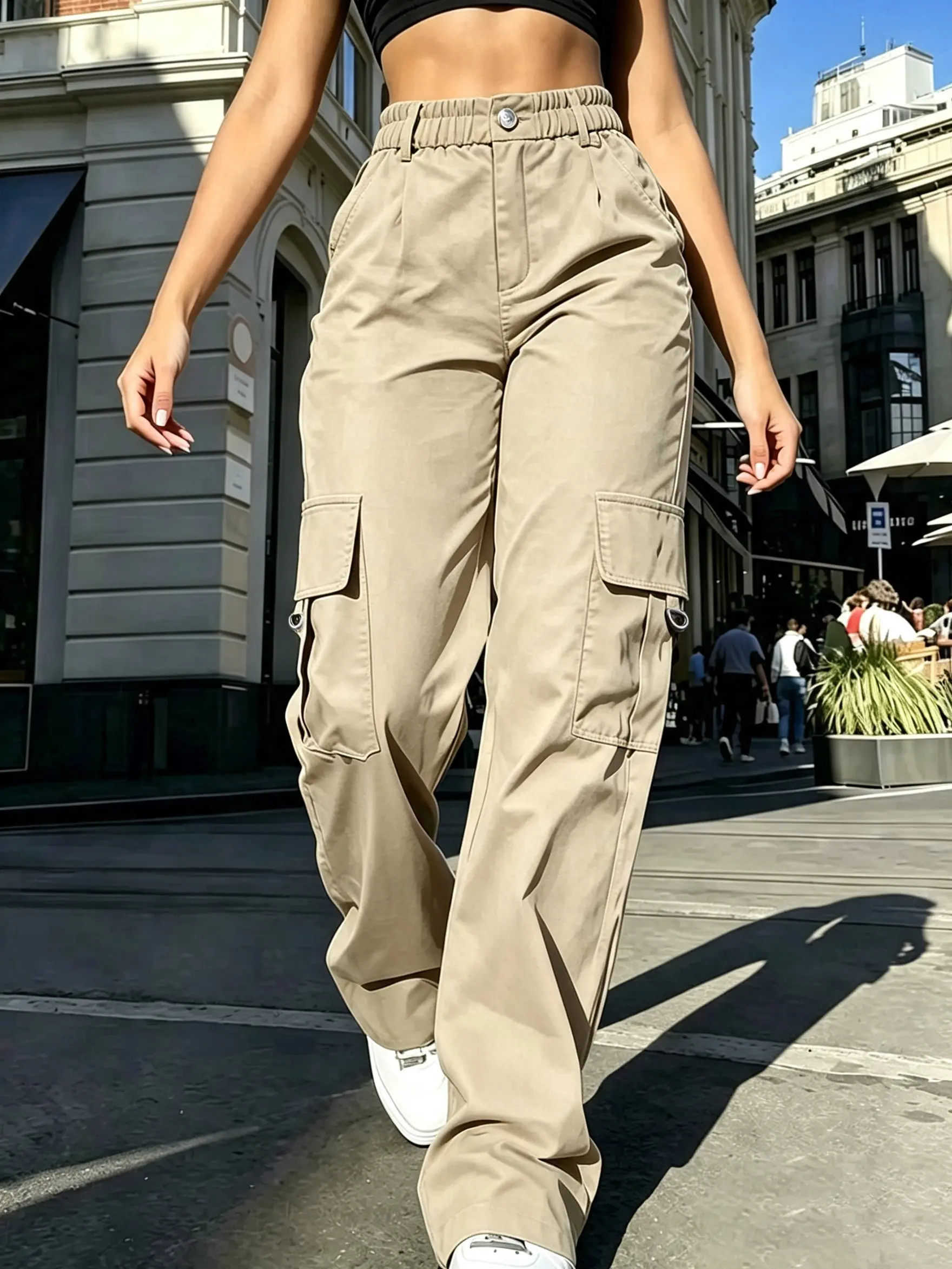 Clean Gent fashionable high-waisted cargo pants with pockets, Y2K tactical-style pants, street-style casual retro women’s bottoms suitable for all seasons