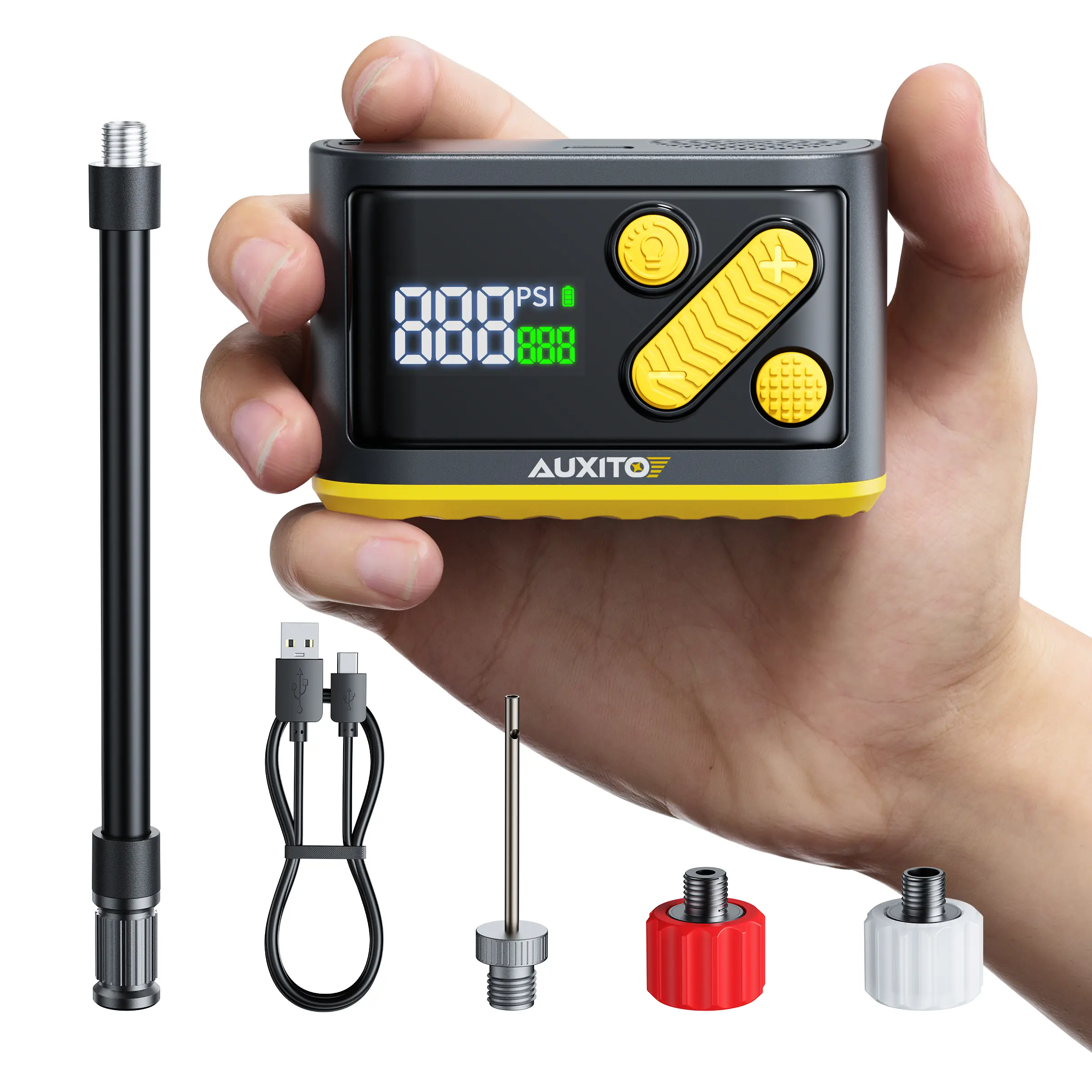 【Clearance Sale】AUXITO Bike Pump, Mini Electric Bicycle Pump with Guage 20s Fast Inflate, 120PSI Bike Tire Pump with Presta & Schrader Valve Adaptor, Bike Accessories for Road Mountain Bike, E-Bike, Motorcycle
