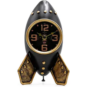 YOUKI Vintage Desk Clock,Digital Clock Battery Operated,Decorative Clocks for Shelf Office, Bedroom Livingroom, Rocket Man Cave Decor, Unique Gift for Man,Metal,Black