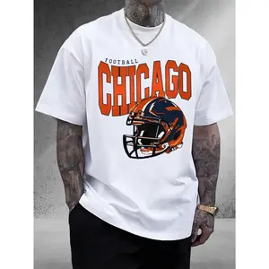 Men'S Chicago Football Helmet Graphic T-Shirt - 100% Cotton, Unisex Sports Fan Apparel, Comfortable Fit, Perfect for Casual Outfits & Team Spirit, Casual Wear | Chicago Theme | Durable Cotton
