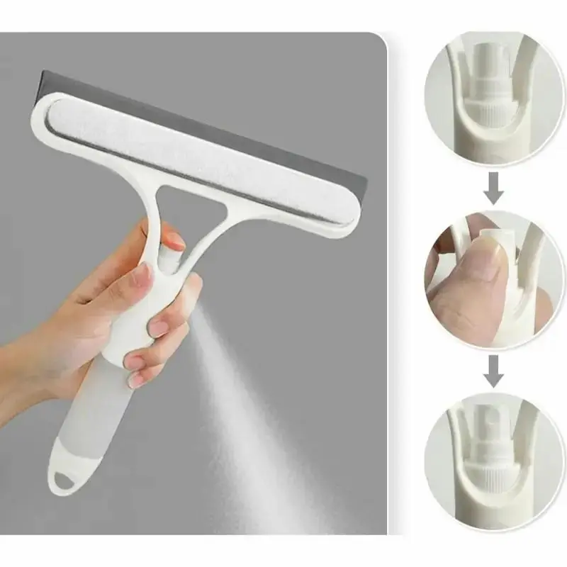 3 in 1 Window Cleaning Scraper, Squeegee and Scrubber with Spray, Multifunctional Household Cleaning Tool, Car Windshield Cleaner,Lightweight Silicone