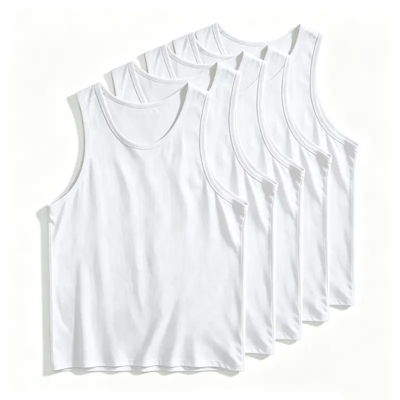 5 Pack Men White Cotton Tank Tops Basic Sleeveless Undershirt Gym Workout Casual Tee