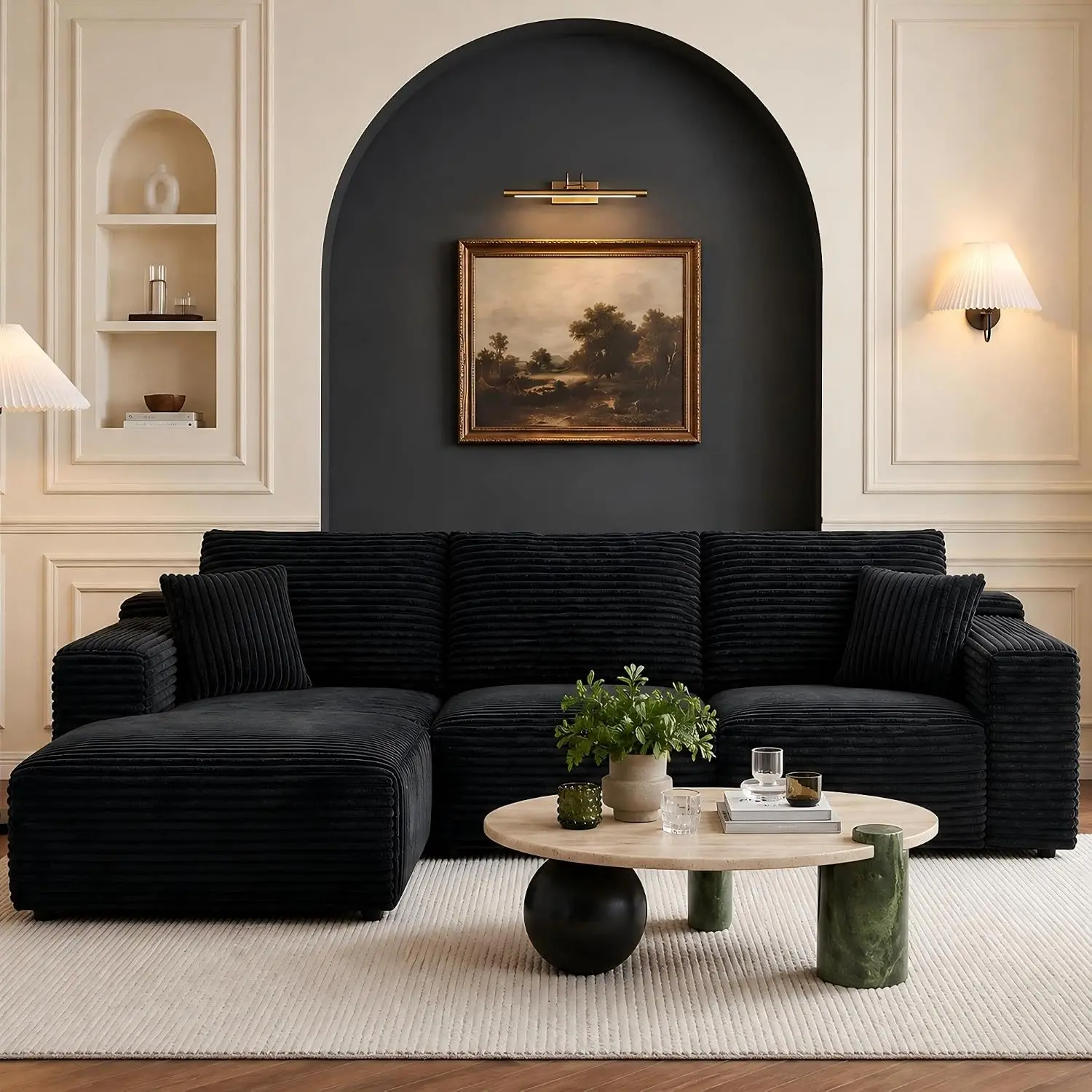 110" L-Shaped Modular Sectional Sofa, Cloud Deep Seat Boneless Couch with Chaise, Oversized Corduroy Compressed Sofa for Living Room, No Assembly Required