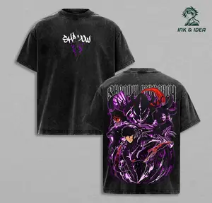 Shadow Monarch Tee, Sung Jinwoo Solo Leveling Anime Shirt, Dark Aura Graphic T-Shirt, Vintage Washed Oversized Streetwear, Anime Fan Gift
