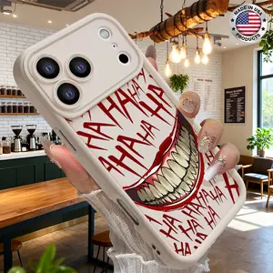 Cool Evil Smile Graffiti Pattern Aesthetic Phone Case for iPhone 17 16 15 14 Pro Max 13 12 11 XR XS Plus Air Slim Lightweight Shockproof Anti Drop Protective Durable TPU Cover