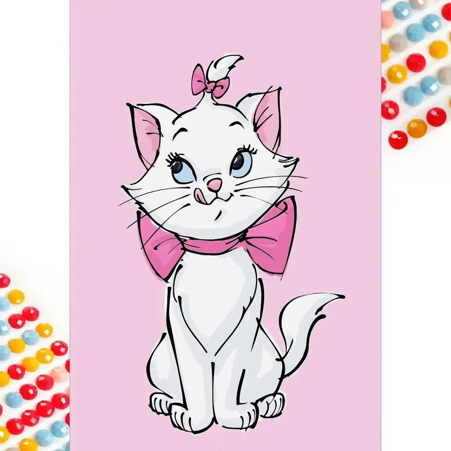 5D Diamond Painting Kit Full Round Drill, Cute Kitten DIY Mosaic Wall Art, Beginner Craft Kit (with Tools), Home Wall Decoration Gift, Diamond Art Kit, Gift Idea