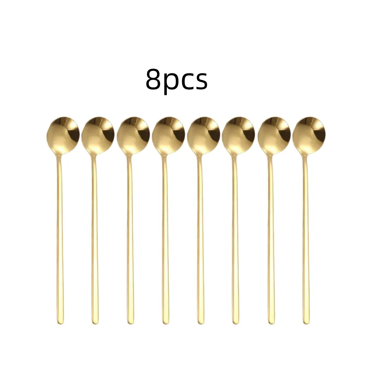 8pcs Stainless Steel Utensils 304 Small Round Spoons, Home Use Tea Spoon Dessert Spoon Long Handle Stirring Spoon Set, Kitchenware Cutlery Tea Scoop