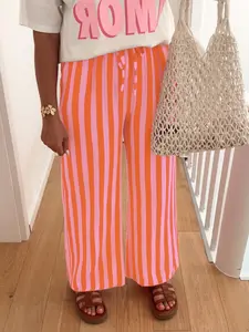 Women's Long Pants Casual Trousers Drawstring Elastic Waist Straight Leg Loose Casual Comfortable Printed Striped Casual Comfy Loose for Spring & Fall, Womenswear