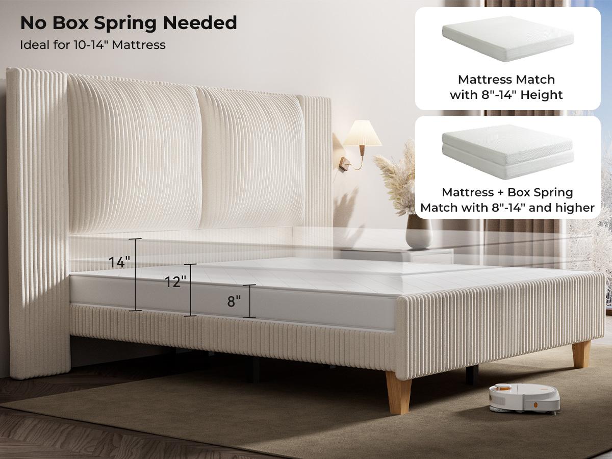 【Holiday Haul】King Size Upholstered Bed Frame girl with 51" Tall Headboard, Platform Bed with Widened Corduroy Cushion, Easy Assembly, No Box Spring Needed, cozy bed frame 【Holiday Haul】King Size Upholstered Bed Frame girl with 51" Tall Headboard, Platform Bed with Widened Corduroy Cushion, Easy Assembly, No Box Spring Needed, cozy bed frame