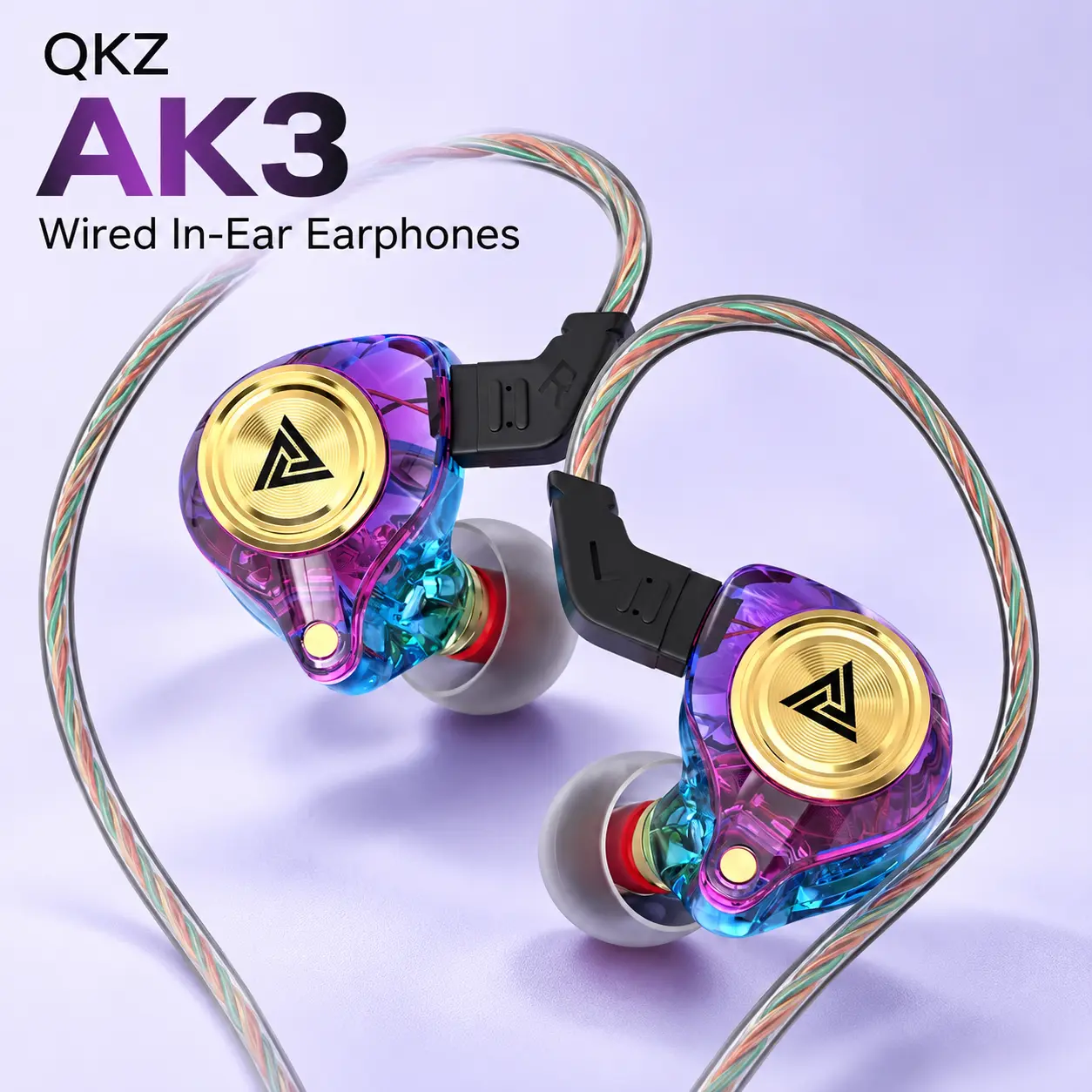 QKZ AK3 Wired In-Ear Monitor Earbuds with 2-Pin Magnetic Spiral Cable, Mic, Headphone Jack, HiFi Stereo Subwoofer 3D Audio, Noise Cancelling for Gym, Gaming - Wearable Wired Headphones, Gaming Accessories