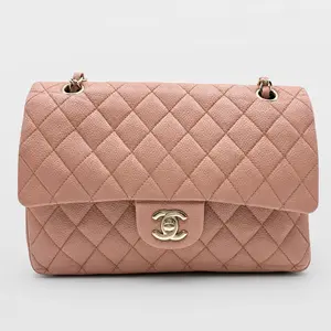 Pre-owned CHANEL H5 Classic Flap CF Diamond Chain Bag Milk Tea Apricot Colour 22413