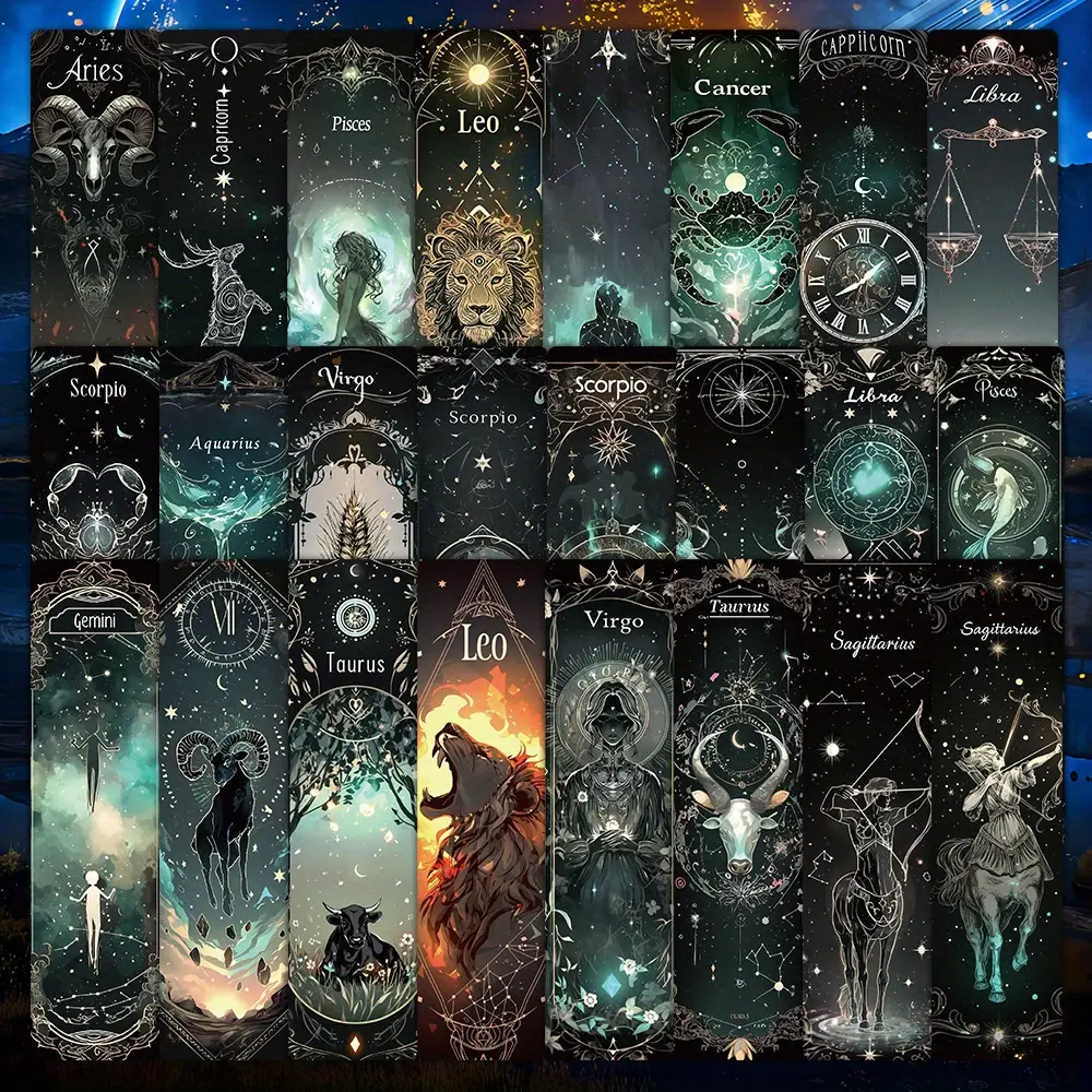 24pcs Starry Sky Exploration Universe Twelve Constellations Non Repetitive Series Simple Handheld Booklet Artistic Creative Paper Bookmark Small Card Book Decoration Card Reading Label Card Book Accessories