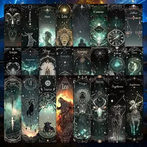 24pcs Starry Sky Exploration Universe Twelve Constellations Non Repetitive Series Simple Handheld Booklet Artistic Creative Paper Bookmark Small Card Book Decoration Card Reading Label Card Book Accessories