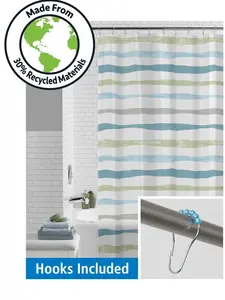 Watercolor Stripe Shower Curtain Set & Hooks, 13-Piece, Blue