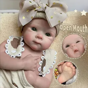 17.3 Inch/44 CM Open Mouth Silicone Girl Bebe Reborn Dolls Painted Detailed Full Body Soft Solid Silicone Bald Reborn Dolls For Christmas Gift