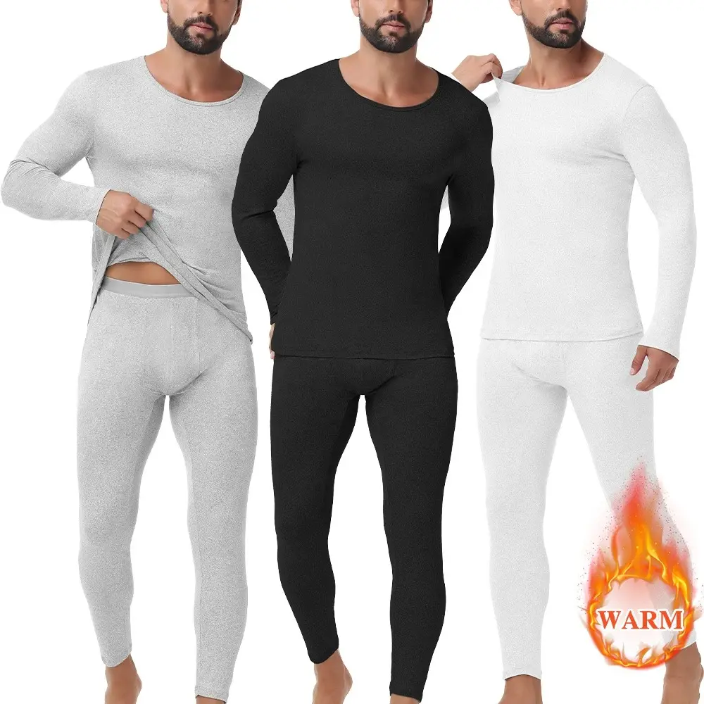 Men's 1-2 Pack Fitted Thermal Underwear Long Johns Set - Black (2 Pack), Crew Neck, Breathable Lightweight Stretchy Polyester Spandex, Long Sleeve, Everyday Outdoor Sports Winter Menswear