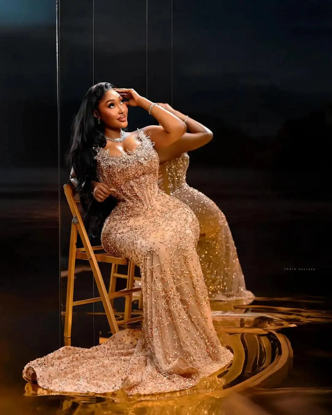 WOMEN Luxury Golden Beaded Birthday Dress Wedding Reception Gown Bridal  Evening Dresses - TikTok Shop