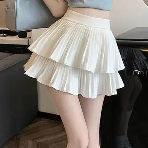 Korean Chic   Sweet Girl's White Princess Mini Skirt Ballet-style Tiered Skirt Elastic High Waist Cake Skirt Shorts All-match