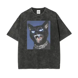 Vintage Washed Glowing Demon Black Cat Graphic Cotton T-Shirt, Cat Lover Comfort Tee, Edgy Goth Fashion Outfit, Oversized Casual Shirt, Halloween & Birthday Gift For Him Her