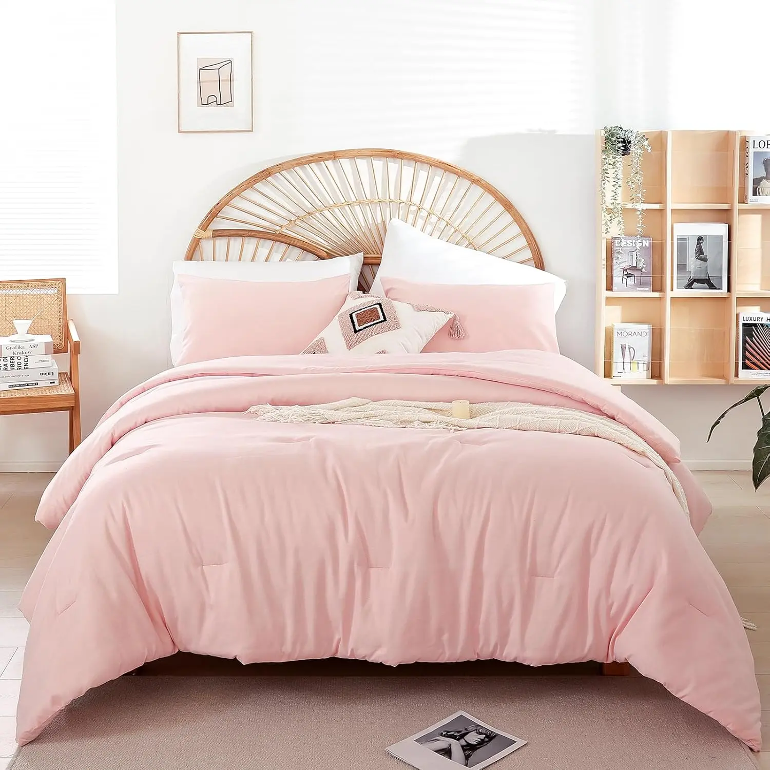 Blush Pink Full Size Bedding Set - 300GSM Fluffy Microfiber Soft All-Season Comforter Set with 2 Matching Pillowcases, Elegant Bedding for Girls, Women, Bedding Sets, Fluffy Bedding Set