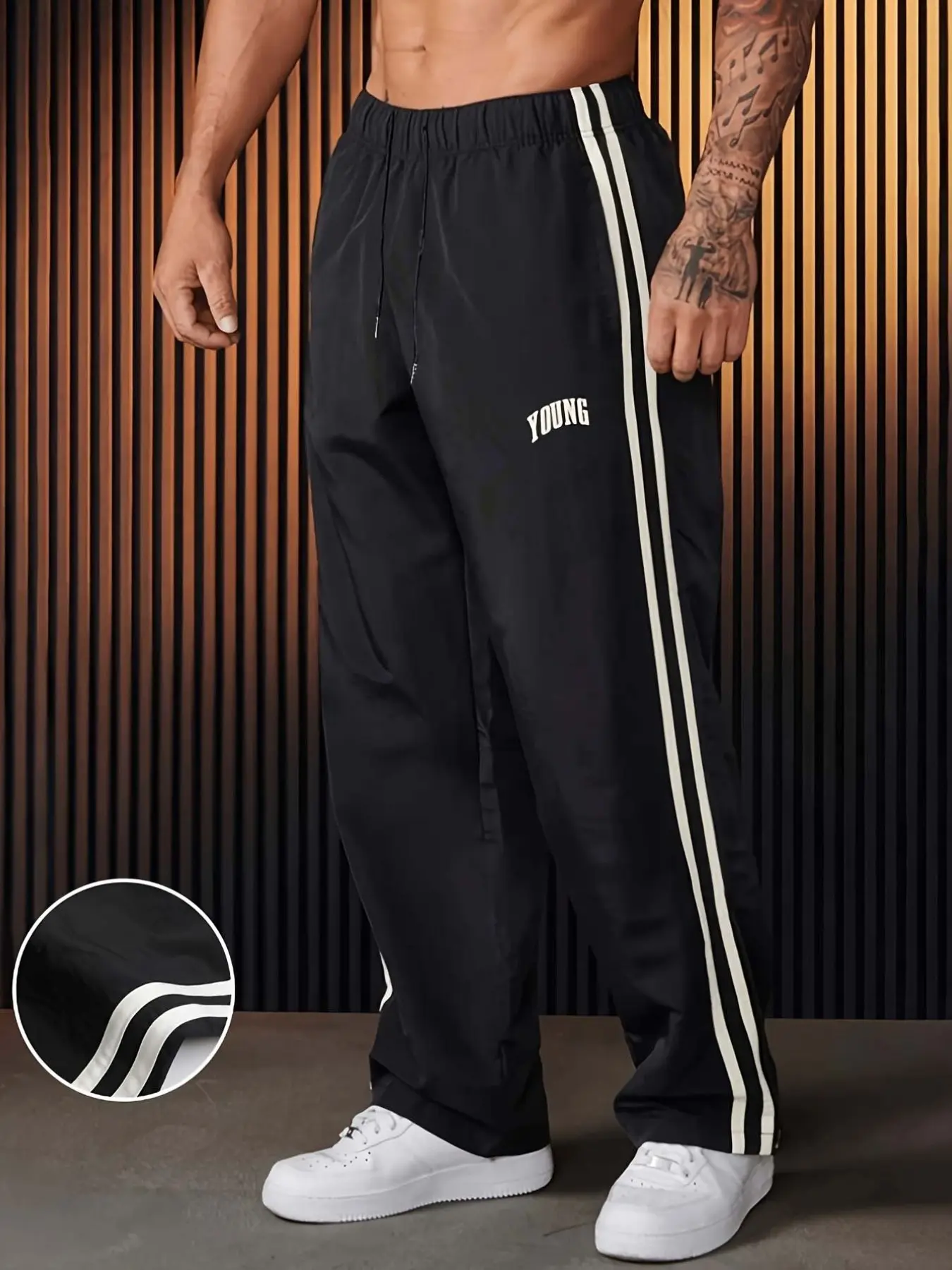 Men's Sport Pants with Letter Print, Drawstring Waist, Comfortable Loose Fit, Ideal for Hiking and Fitness, Outdoor Activity Wear, High Waist Drawstring Bottoms, Fitness Workout Pants, Drawstring Sports Pants, Athletic Pants