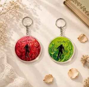 Abstract Diver Acrylic Keychain Double Sided Print Colorful Swirl Charm Aesthetic Key Ring Motivational Bag Pendant Gift
