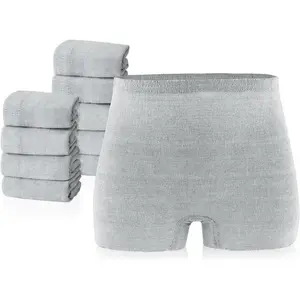 10 Pcs Postpartum Underwear for Women, High Waisted Disposable Boyshort Underwear for Mom Postpartum, Seamless Under Wear for Postpartum Essentials, Waist 28"- 42" Stretched, Grey