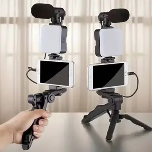 Smartphone Vlogging Kit With Tripod Phone Holder Mini Microphone Fill Light Starter Handle Portable Stabilizer Bracket for Vloggers