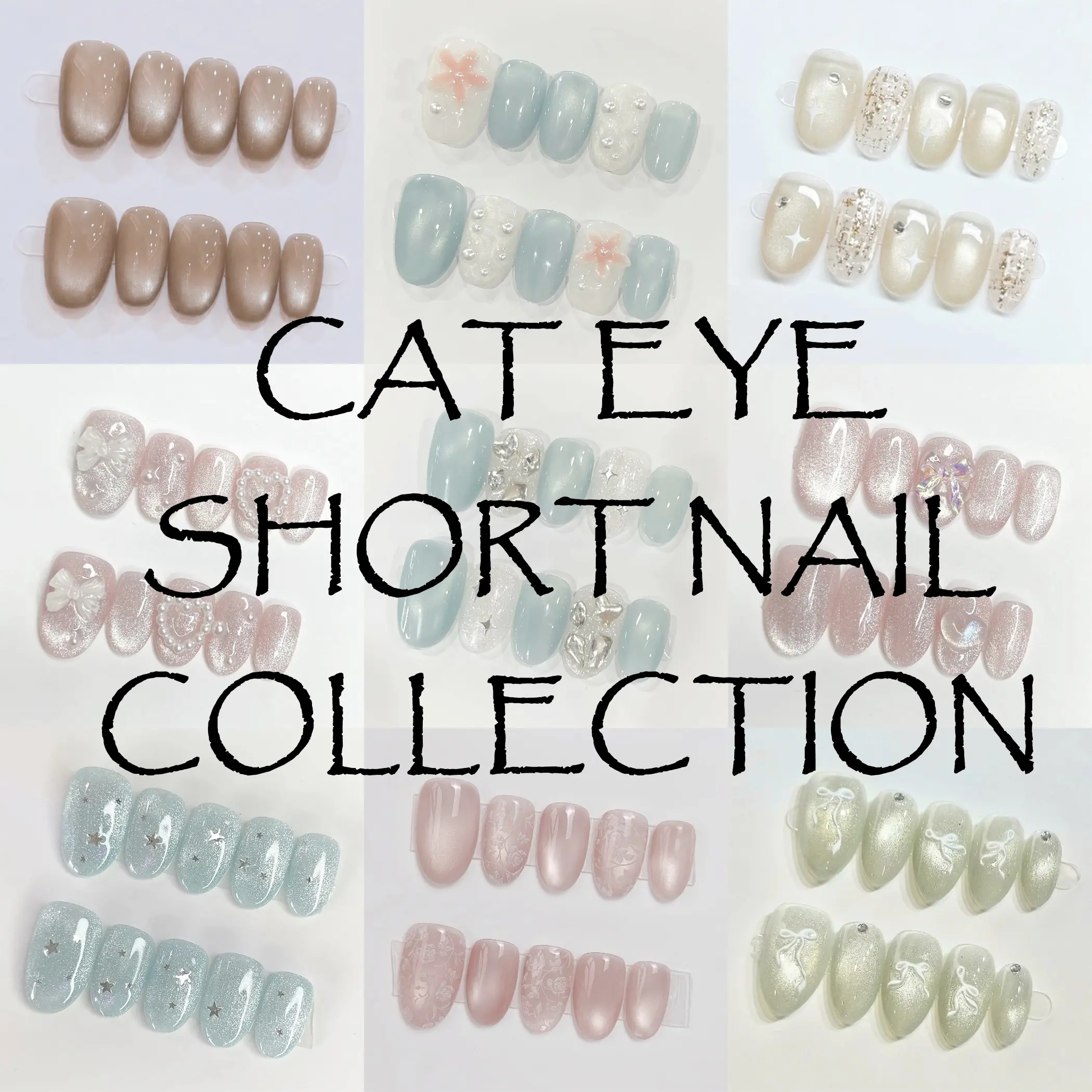 Cat Eye Short Nails Collection, Handmade Press On Nails, Magnetic Moonlight Cat Eye Gel Fake Nails, Reusable Short Nails, Minimalist Style
