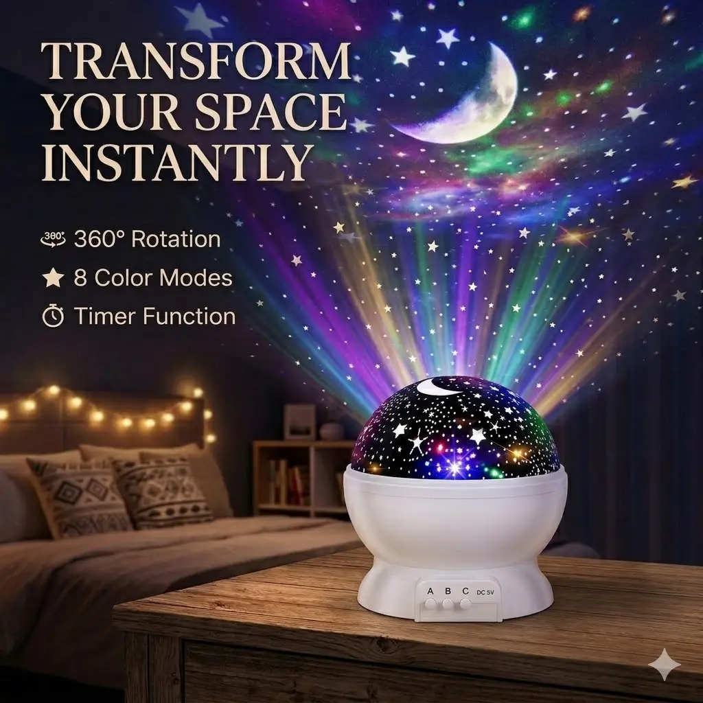 RGB Kids Night Light Projector - Ceiling Projection Lamp, Color Changing Starry Lights, Baby Sensory Toy, Bedroom Glow-in-the-Dark Decor, Home Improvement Lighting Accessory, Color Changing Lights