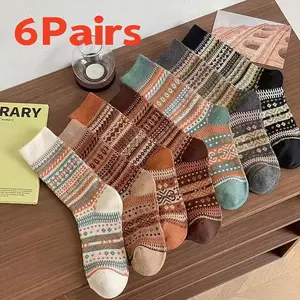 6 Pairs Breathable Crew Socks for Men & Women – Soft Knit Calf Socks, Four Season All Year Comfort Casual Daily Wear