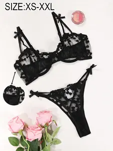 Romantic Floral Lace 2-Piece Lingerie Set, Transparent Mesh Panties and Underwire Bra, Plus Size Bridal Sleepwear, XS-Xxl