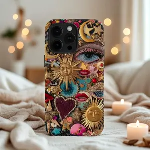 Luxury Celestial Sun Moon Eye Phone Case Gold Boho Spiritual Collage Aesthetic Mystical Protective Gift iPhone 14 15 16 17 Pro Max