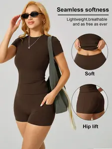YULENA Round Collar Short Sleeve Shirt Pocket Active Trunks Bundle Everyday Basic Clean Beauty