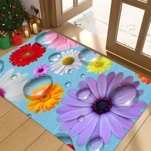 Floral Pattern Bathroom Non-Slip Rug, Soft Flannel Short Pile Carpet, Perfect Home Decor for Living Room Bedroom Kitchen Office Bath Tub Shower, Bathroom Drying Doormat