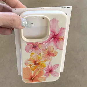 Watercolor Hibiscus Flower Pattern Suitable for iPhone 16 PRO MAX/14/16 PLUS/15/13P/12/11 Durable Shockproof Protective Cover High Aesthetic