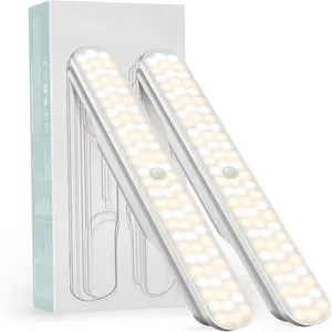2Pcs ABS Adjustable LED Motion Sensor Light Bars - 1.5W Wireless Rechargeable Magnetic Lamps with Batteries, Magnetic Mount, Hands-Free Under Cabinet Lights for Kitchen, Art Display