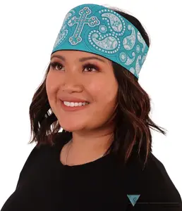 Chop Top Doo Wrap – Bold Biker Fashion Bandana with Lightweight Fit - Turquoise Cross Paisley with Rhinestones
