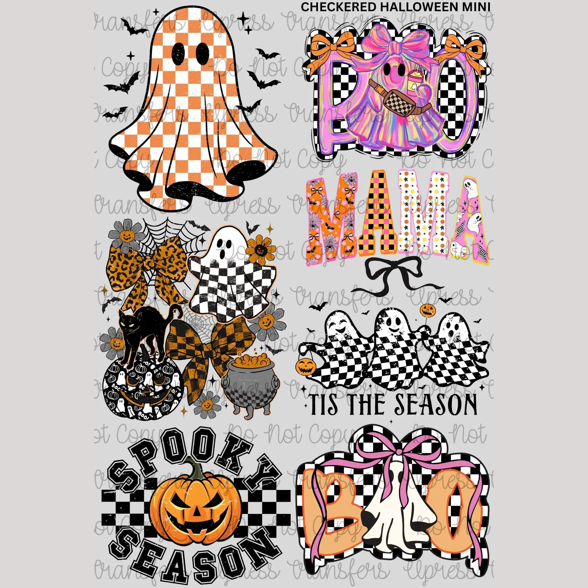 Checkered Halloween Mini DTF Transfer Gang Sheet 24.5" x 36" Direct To Film for DIY Enthusiasts Vibrant Custom Options Cozy Handmade Aesthetic