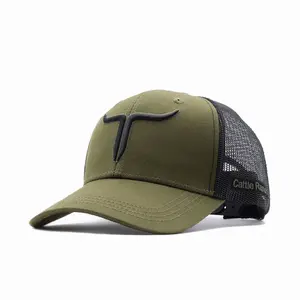 Cattle Ranch Hunter Green Trucker Hat - 6 Panel Adjustable Snapback with Curved Brim & Suede Material Under Brim