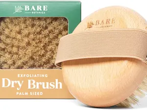 Bare Botanics Dry Body Brush for Lymphatic Drainage  Improve Circulation Gentle Exfoliation for Soft Skin  Ergonomically Designed Elastic Strap Soft but Firm Natural Boar Bristles