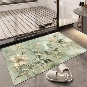 1pc Floral-patterned Bathroom Anti-slip Mat, Super Absorbent Quick-drying Soft Diatom Mud Shower Carpet, Suitable for Entrance, Bathroom, Kitchen, Cafe, Bar - Ideal Gift, Bathroom Carpet, Bathroom Drying Doormat
