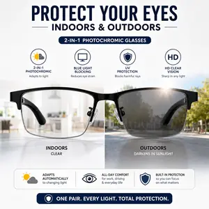 Photochromic Progressive Multifocal Reading Glasses for Men & Women, 2-in-1 Blue Light Blocking Readers, HD Clear Lens Lightweight Eyewear for Near Mid Far Vision