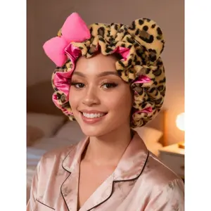 1PC Women's Teddy Bear Bonnet Adjustable Plush 3D Bonnet, Plush Teddy Satin-lined Bonnet, Breathable Sleep Bonnet, Satin Hair Bonnet, Outdoor Sports Cap, Versatile Use, for New Year, Holiday, Themed & Casual Attire