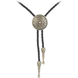 L-NKL024  Western Black Bolo Tie for Men and Women,Native American Leather Bolo Tie String